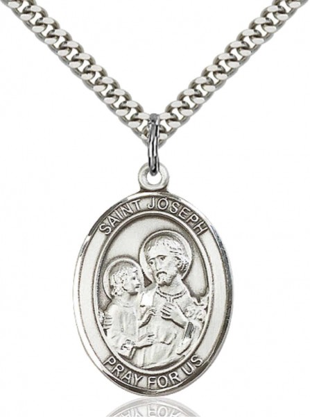 Oval Sterling Silver St. Joseph Medal - Pewter