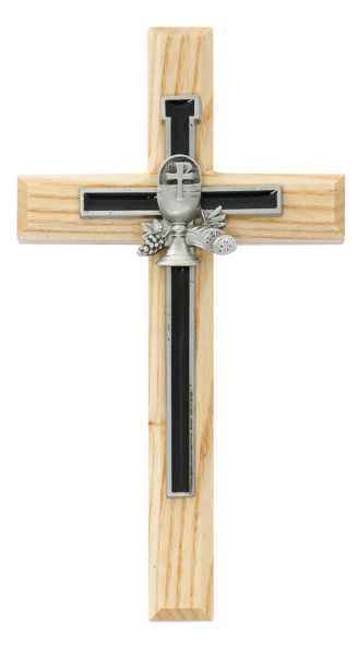 Overlay Communion Cross with Black Epoxy 6.75 Inch - Black