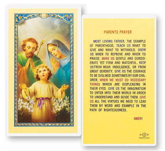 Parents Laminated Prayer Card - 1 Prayer Card .99 each