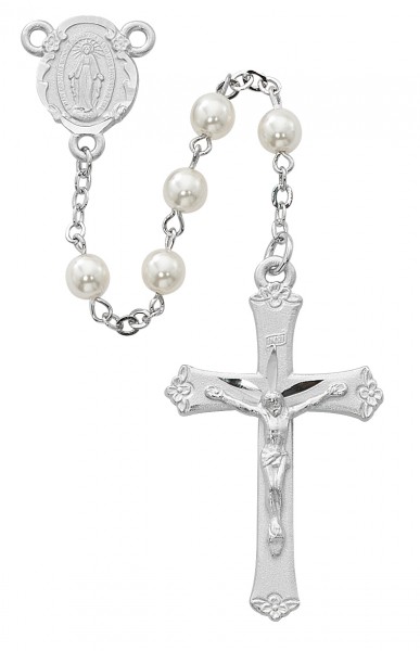 Pearlized Glass Bead Rosary - Pearl White