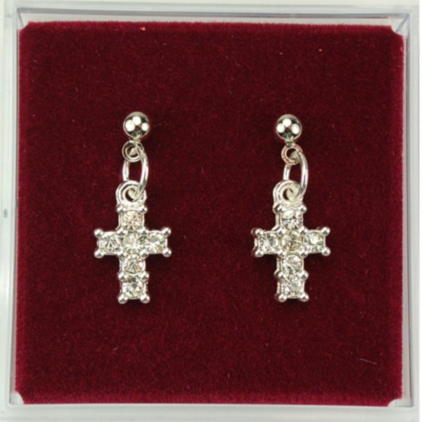 Petite Cross Rhinestone Earrings - Crystal | Rhodium
