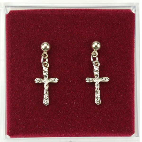 Petite Crucifix Dangle Earrings - Silver tone
