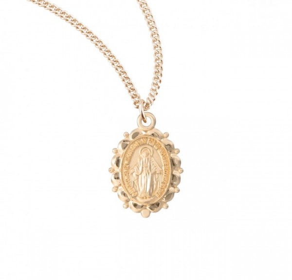 Petite Miraculous Pendant with Scalloped Border - Gold Plated