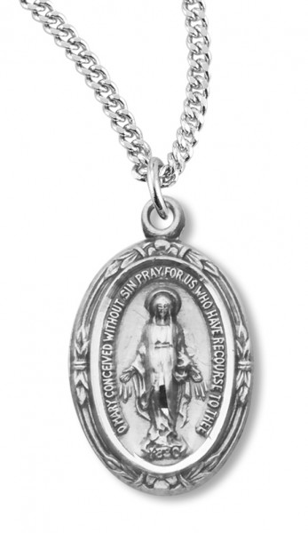 Petite Oval Miraculous Medal with 18&quot; Chain - Sterling Silver