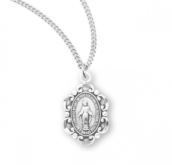 Child's Scroll Tip Miraculous Medal Necklace - Sterling Silver