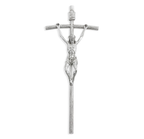Pewter Wall Papal Crucifix 8 Inches - Silver tone