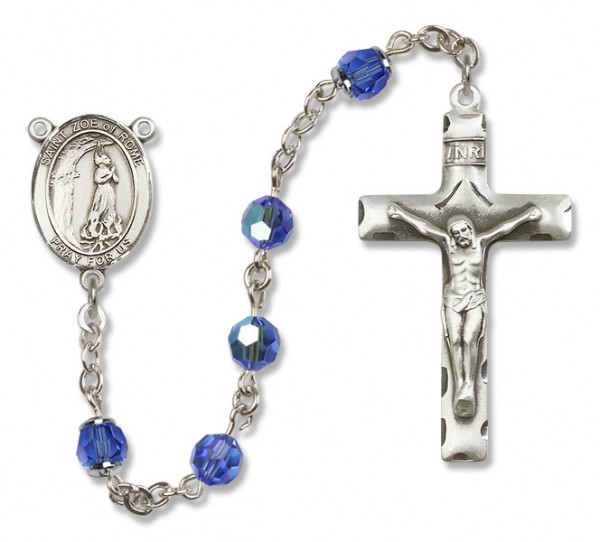 St. Zoe Sterling Silver Heirloom Rosary Squared Crucifix - Sapphire