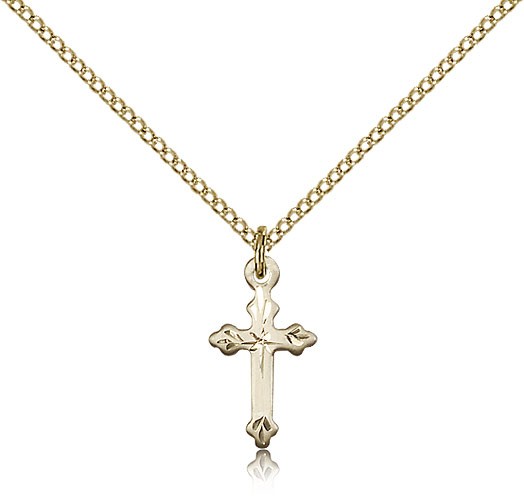 Beautiful Etched Tip Cross Necklace - 14KT Gold Filled