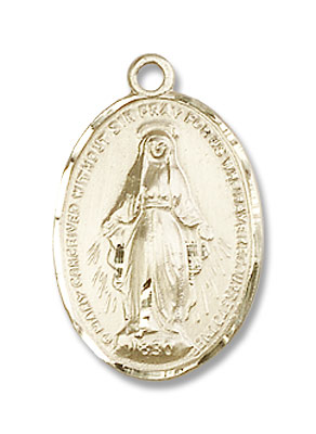 Women or Youth Size Oval Miraculous Pendant - 14K Solid Gold