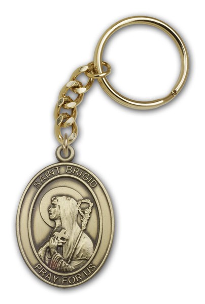 St. Brigid of Ireland Keychain - Antique Gold
