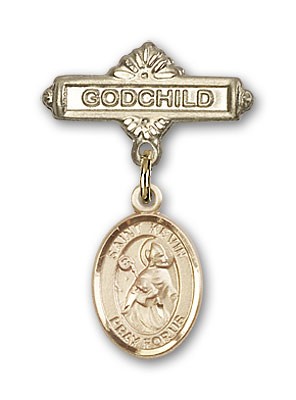 Pin Badge with St. Kevin Charm and Godchild Badge Pin - Gold Tone