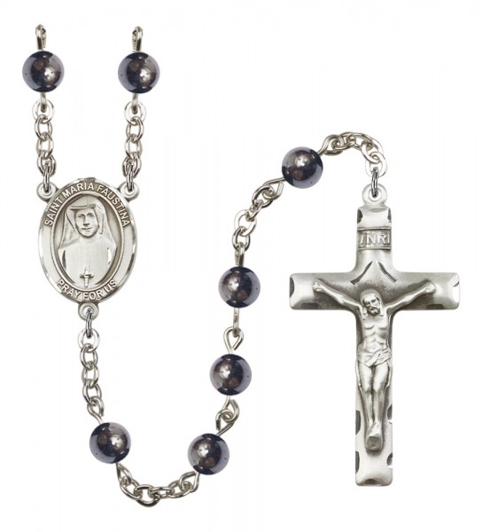 Men's St. Maria Faustina Silver Plated Rosary - Gray