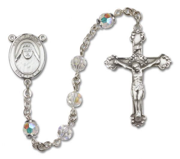 St. Alphonsa Sterling Silver Heirloom Rosary Fancy Crucifix - Crystal