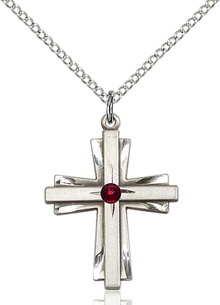 Women's Cross on Cross Pendant with Birthstone Options - Garnet