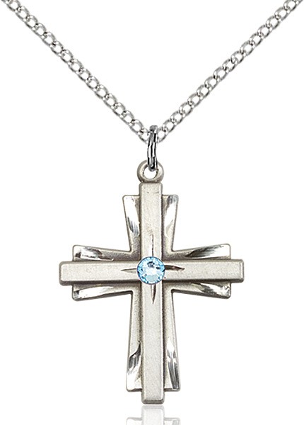 Women's Cross on Cross Pendant with Birthstone Options - Aqua