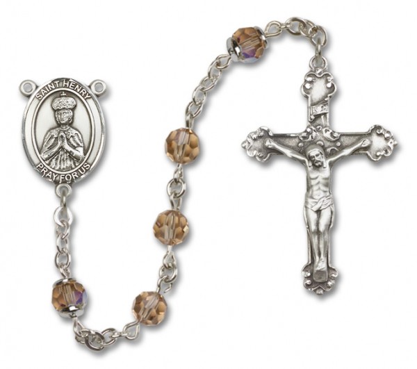St. Henry II Sterling Silver Heirloom Rosary Fancy Crucifix - Topaz