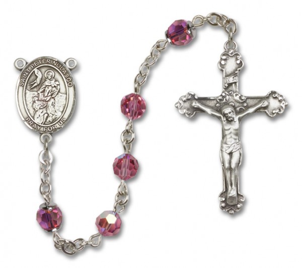 St. Peter Nolasco Sterling Silver Heirloom Rosary Fancy Crucifix - Rose