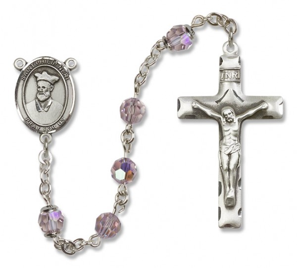 St. Philip Neri Sterling Silver Heirloom Rosary Squared Crucifix - Light Amethyst