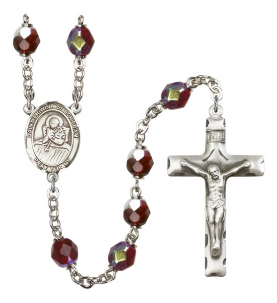 Men's St. Lidwina of Schiedam Silver Plated Rosary - Garnet