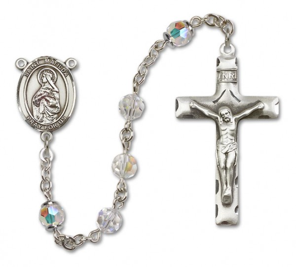 St. Matilda Sterling Silver Heirloom Rosary Squared Crucifix - Crystal