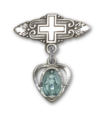 Pin Badge with Miraculous Charm and Badge Pin with Cross - Silver | Blue