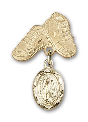Baby Pin with Miraculous Charm and Baby Boots Pin - 14K Solid Gold