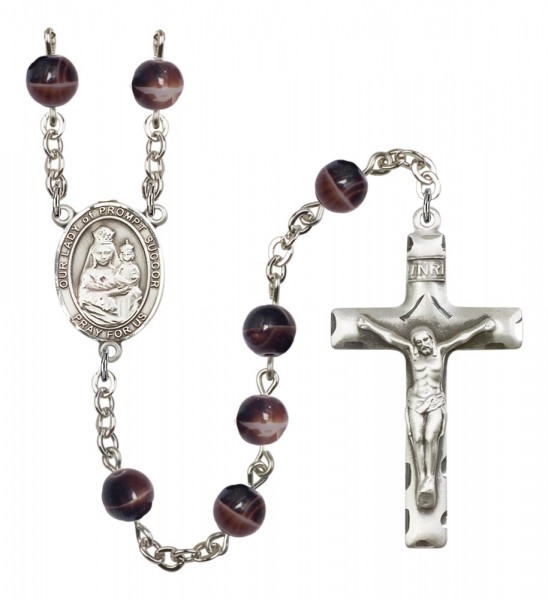 Men's Our Lady of Prompt Succor Silver Plated Rosary - Brown