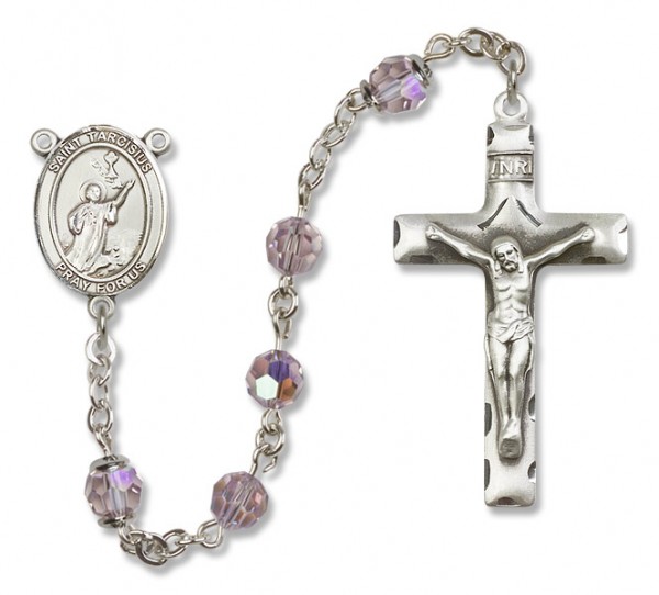 St. Tarcisius Sterling Silver Heirloom Rosary Squared Crucifix - Light Amethyst