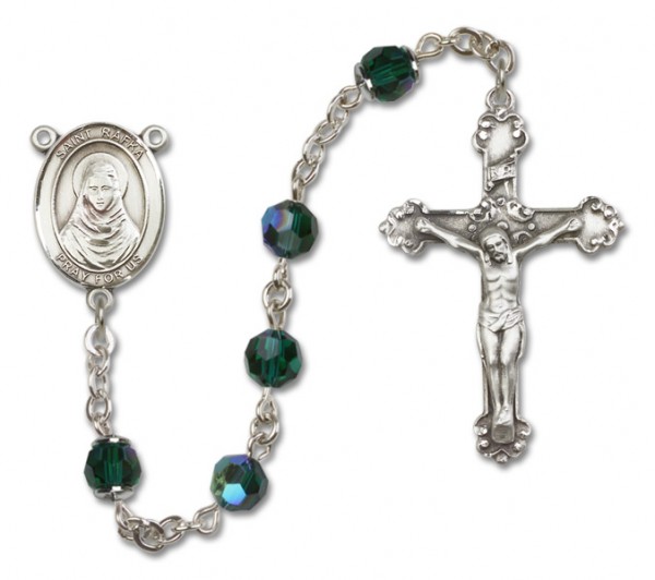 St. Rafka Sterling Silver Heirloom Rosary Fancy Crucifix - Emerald Green