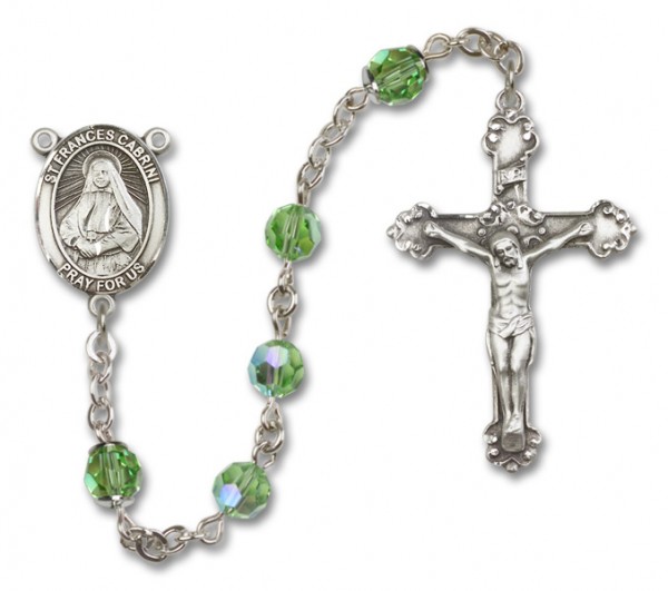 St. Frances Cabrini Sterling Silver Heirloom Rosary Fancy Crucifix - Peridot