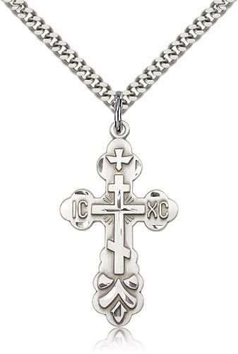 Men's St. Xenia Orthodox Cross Pendant - Sterling Silver