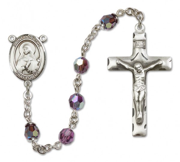 St. Dorothy Sterling Silver Heirloom Rosary Squared Crucifix - Amethyst