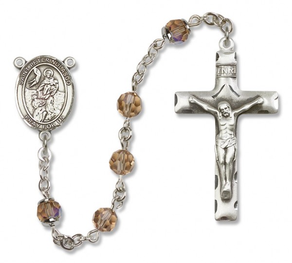 St. Peter Nolasco Rosary Our Lady of Mercy Sterling Silver Heirloom Rosary Squared Crucifix - Topaz