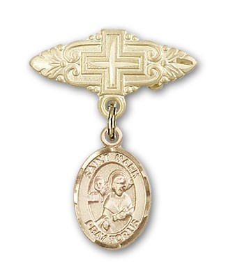 Pin Badge with St. Mark the Evangelist Charm and Badge Pin with Cross - 14K Solid Gold