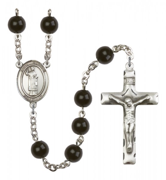 Men's St. Stephen the Martyr Silver Plated Rosary - Black