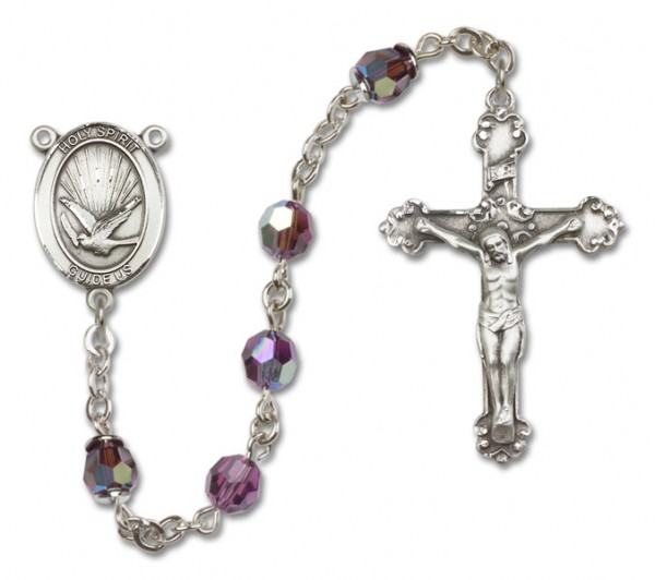 Holy Spirit Sterling Silver Heirloom Rosary Fancy Crucifix - Amethyst