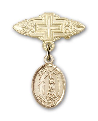 Pin Badge with St. Zoe of Rome Charm and Badge Pin with Cross - 14K Solid Gold