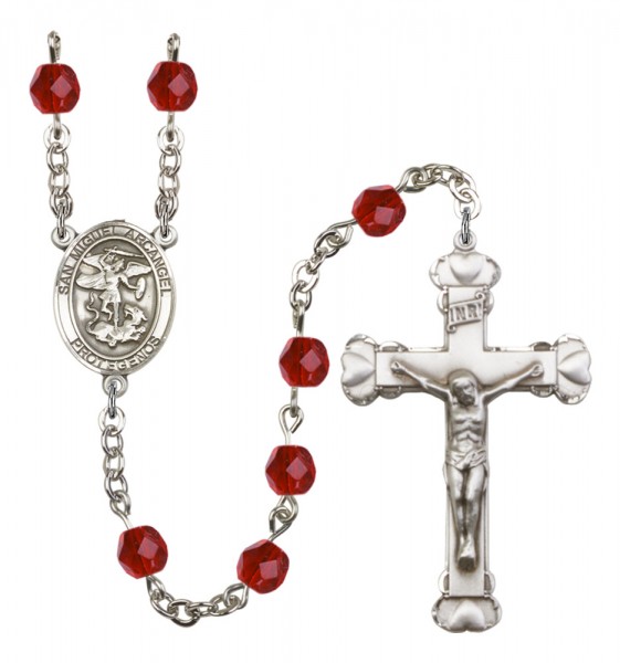 Women's San Miguel Arcangel Birthstone Rosary - Ruby Red