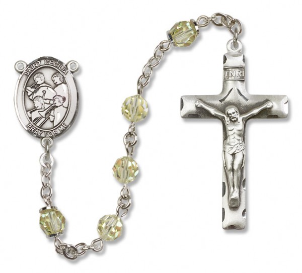 St. Cecilia with Marching Band Sterling Silver Heirloom Rosary Squared Crucifix - Zircon