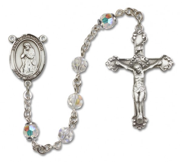 St. Juan Diego Sterling Silver Heirloom Rosary Fancy Crucifix - Crystal