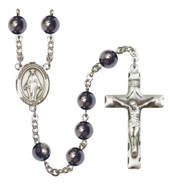 Men's Our Lady of Lebanon Silver Plated Rosary - Silver