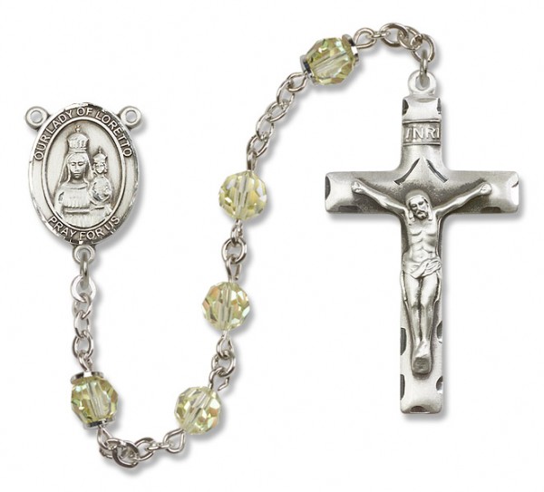 Our Lady of Loretto Sterling Silver Heirloom Rosary Squared Crucifix - Zircon