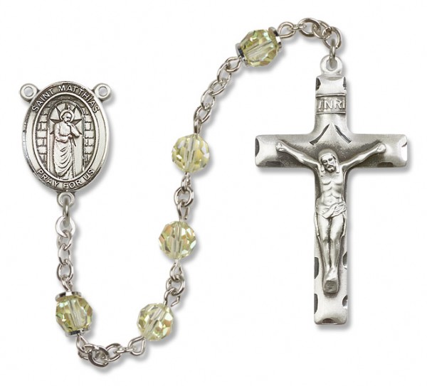 St. Matthias the Apostle Sterling Silver Heirloom Rosary Squared Crucifix - Jonquil
