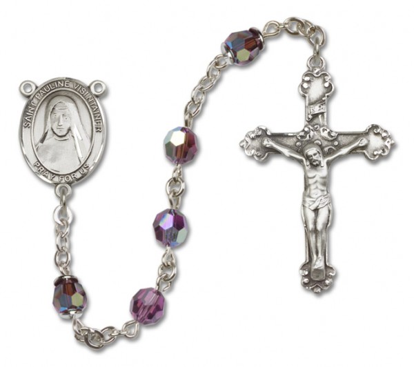 St. Pauline Visintainer Sterling Silver Heirloom Rosary Fancy Crucifix - Amethyst