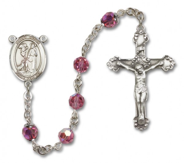 St. Roch Sterling Silver Heirloom Rosary Fancy Crucifix - Rose