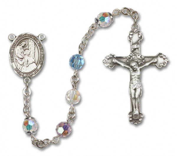 St. Elizabeth of the Visitation Sterling Silver Heirloom Rosary Fancy Crucifix - Multi-Color