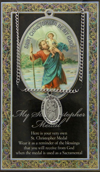 St. Christopher Medal in Pewter with Bi-Fold Prayer Card - Silver tone