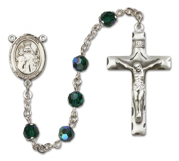 Maria Stein Sterling Silver Heirloom Rosary Squared Crucifix - Emerald Green