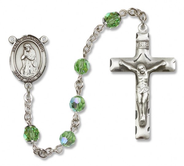 St. Juan Diego Sterling Silver Heirloom Rosary Squared Crucifix - Peridot