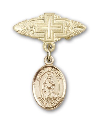 Pin Badge with St. Rachel Charm and Badge Pin with Cross - Gold Tone